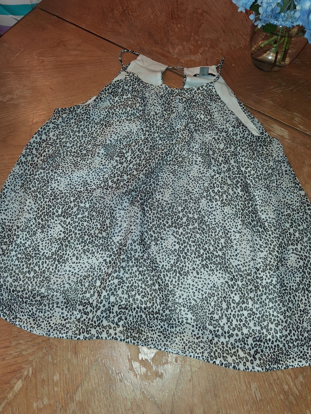 Paisley Sky Black and White Leopard Halter Tank